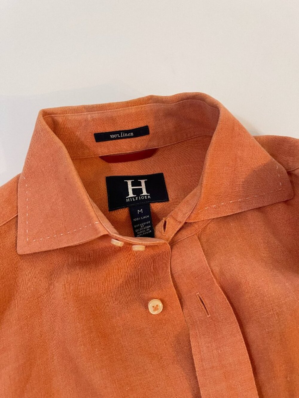 Vintage H Hilfiger 100% Linen Peach Resort Button Up Shirt Men’s M